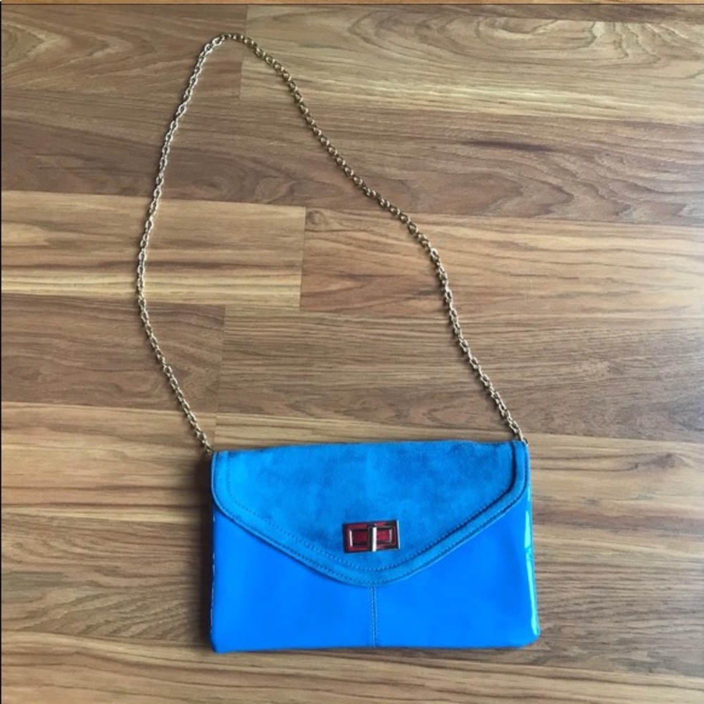 Blue suede clutch